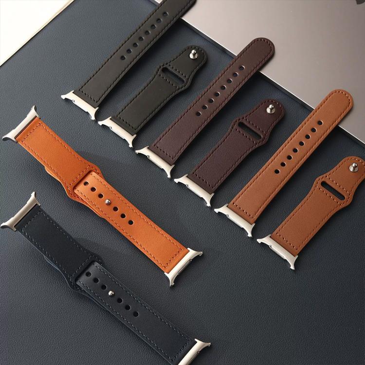 22mm xDfind Rivet Buckle Genuine Leather Watch Band(Brown White Thread) - 22mm Bands by xDfind | Online Shopping UK | buy2fix