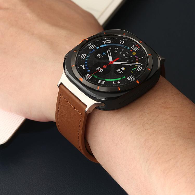 22mm xDfind Rivet Buckle Genuine Leather Watch Band(Brown White Thread) - 22mm Bands by xDfind | Online Shopping UK | buy2fix