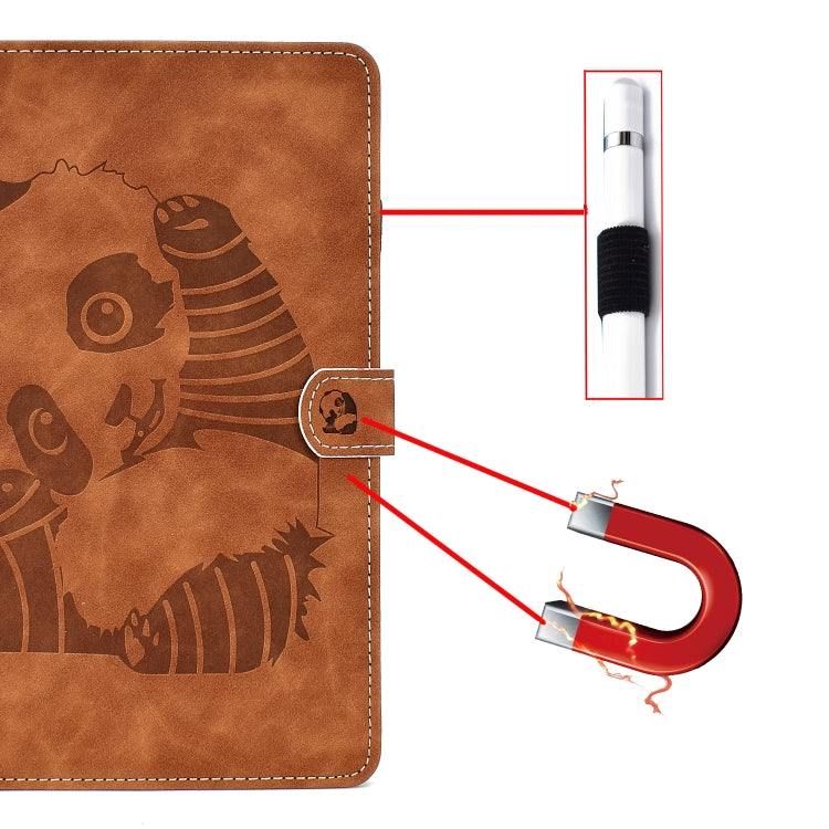 For iPad Air 2022 / 2020 10.9 Panda Embossing Pattern Horizontal Flip PU Leather Case with Holder & Card Slot & Anti-skid Strip(Brown) - iPad Air (2022) / (2020) 10.9 Cases by buy2fix | Online Shopping UK | buy2fix