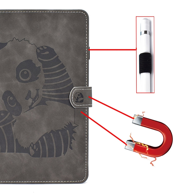For iPad Air 2022 / 2020 10.9 Panda Embossing Pattern Horizontal Flip PU Leather Case with Holder & Card Slot & Anti-skid Strip(Grey) - iPad Air (2022) / (2020) 10.9 Cases by buy2fix | Online Shopping UK | buy2fix