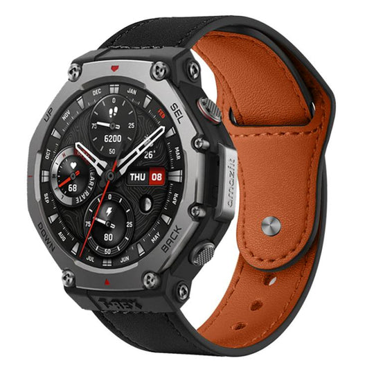 For Amazfit T-Rex 3 xDfind Rivet Buckle Genuine Leather Watch Band(Black)