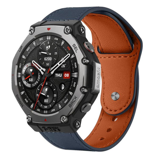 For Amazfit T-Rex 3 xDfind Rivet Buckle Genuine Leather Watch Band(Dark Blue)