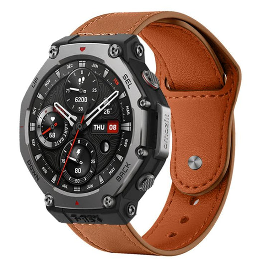 For Amazfit T-Rex 3 xDfind Rivet Buckle Genuine Leather Watch Band(Light Brown)