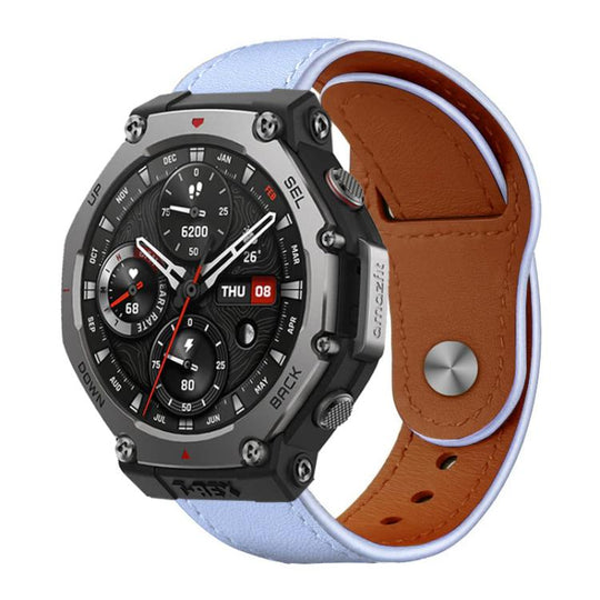 For Amazfit T-Rex 3 xDfind Rivet Buckle Genuine Leather Watch Band(Lavender)