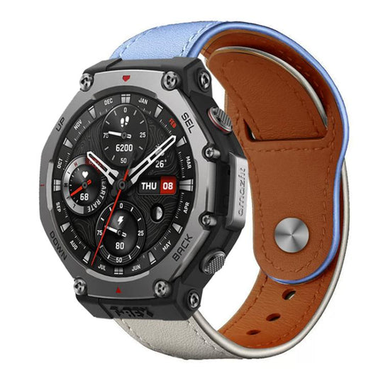 For Amazfit T-Rex 3 xDfind Rivet Buckle Genuine Leather Watch Band(Lavender White)