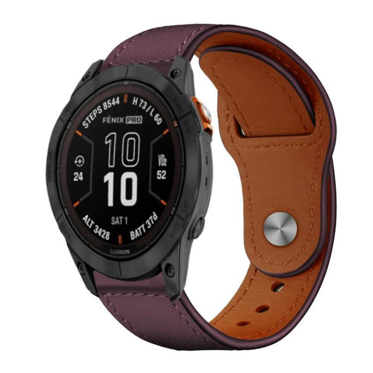 For Garmin Fenix 8/7X/6X/5X 26mm xDfind Rivet Buckle Genuine Leather Watch Band(Jujube Red) - Watch Bands by xDfind | Online Shopping UK | buy2fix