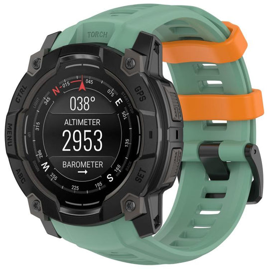 For Garmin Instinct 3 AMOLED 50mm / Solar 50mm xDfind Quick-release Silicone Watch Band(Rainforest Green + Orange)
