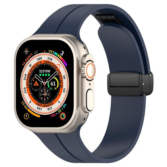 For Apple Watch 42 / 44 / 45 / 46 / 49mm xDfind  Flat Head Groove Folding Black Buckle Silicone Watch Band(Midnight Blue) - 20mm Bands by xDfind | Online Shopping UK | buy2fix