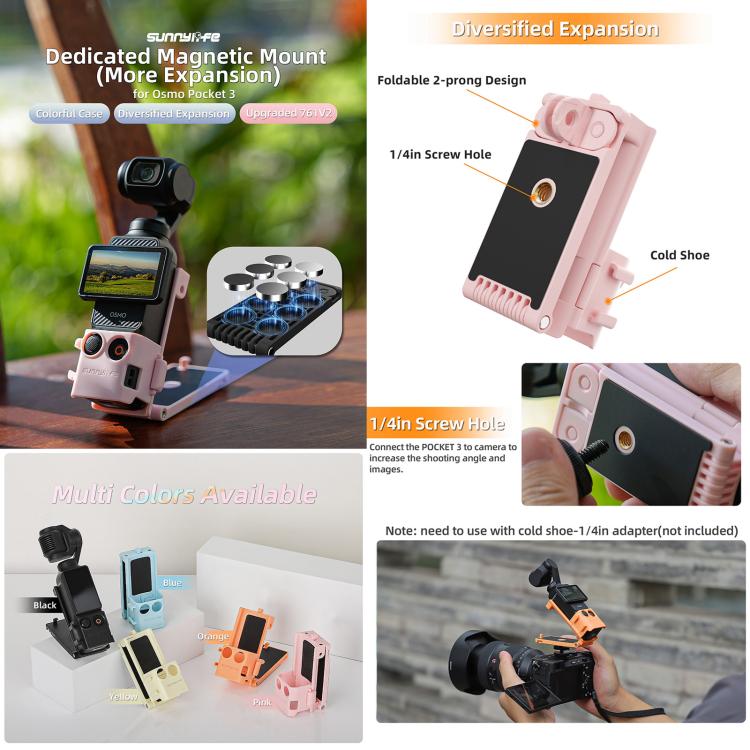 For DJI OSMO Pocket 3 Sunnylife Magnetic Mount 1/4 Adapter Cold Shoe Tabletop Base Bracket Angles Adjustable Multi Expansion Mount(Pink) - Mount & Holder by Sunnylife | Online Shopping UK | buy2fix