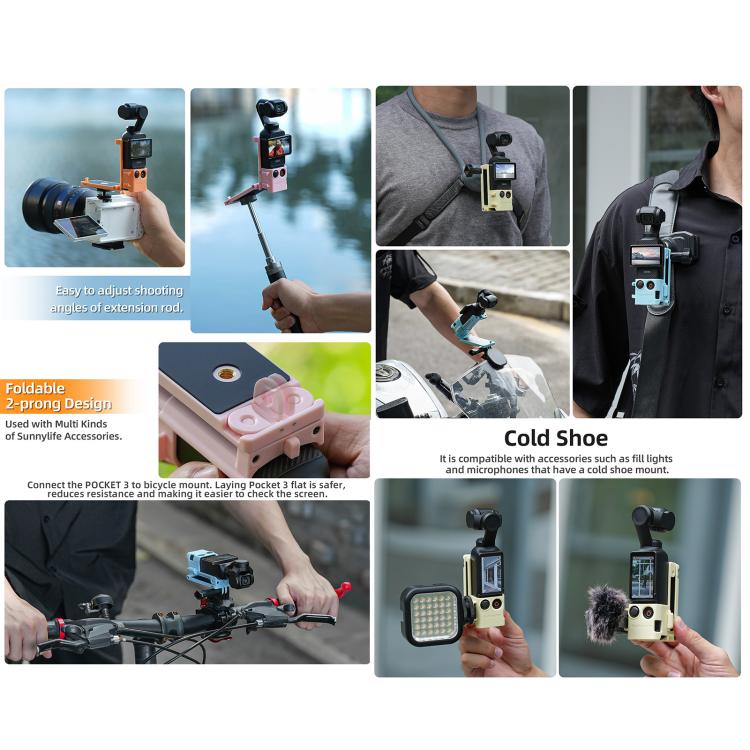For DJI OSMO Pocket 3 Sunnylife Magnetic Mount 1/4 Adapter Cold Shoe Tabletop Base Bracket Angles Adjustable Multi Expansion Mount(Orange) - Mount & Holder by Sunnylife | Online Shopping UK | buy2fix