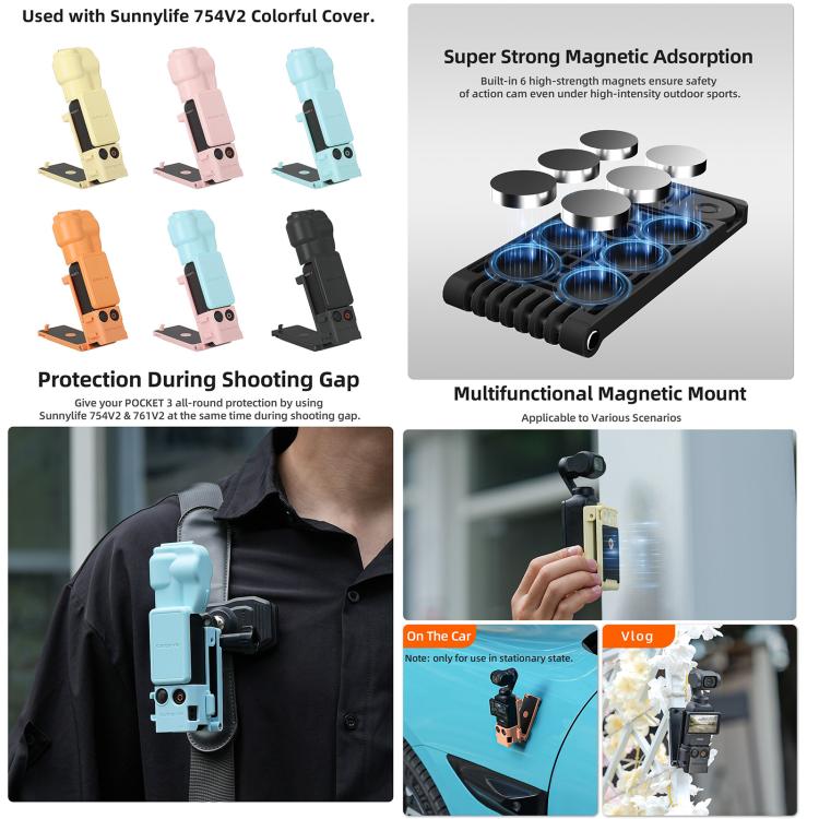 For DJI OSMO Pocket 3 Sunnylife Magnetic Mount 1/4 Adapter Cold Shoe Tabletop Base Bracket Angles Adjustable Multi Expansion Mount(Black) - Mount & Holder by Sunnylife | Online Shopping UK | buy2fix