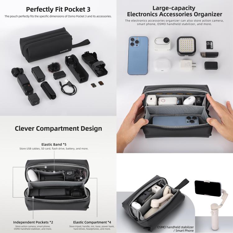 For DJI OSMO Pocket 3 Sunnylife Carrying Handbag Storage Shoulder Bag Combo Bags Mini Travel Daily Pouch(Black) - Case & Bags by Sunnylife | Online Shopping UK | buy2fix