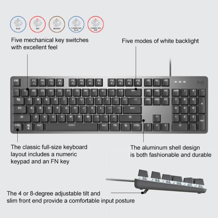 Logitech K845 Backlit Mechanical Wired Keyboard, Cable Length: 1.8m, Type:TTC-Brown Axis(Black) - Wired Keyboard by Logitech | Online Shopping UK | buy2fix