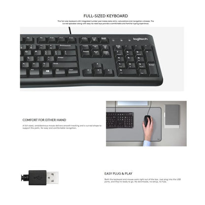 Logitech MK120 Wired Keyboard and Mouse Set(Black) - Wired Keyboard by Logitech | Online Shopping UK | buy2fix