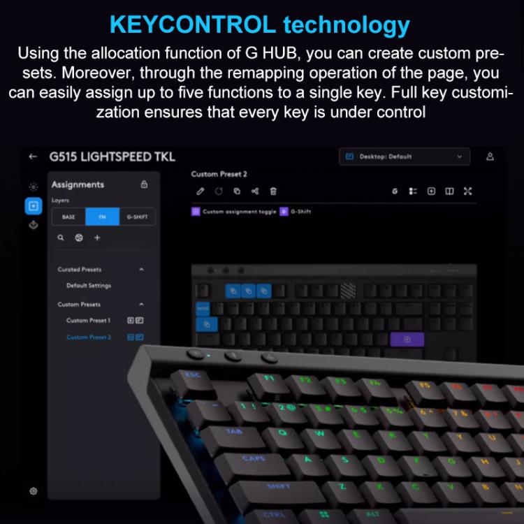 Logitech G515 LIGHTSPEED TKL Wireless Low-Profile Mechanical Gaming Keyboard, GX-L Mechanical Switches(Black) - Wireless Keyboard by Logitech | Online Shopping UK | buy2fix