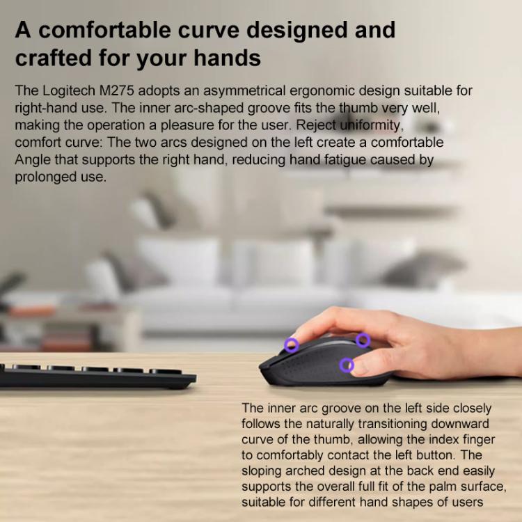 Logitech M275 1000dpi 2.4GHz Wireless Mouse with USB(Black) - Wireless Mice by Logitech | Online Shopping UK | buy2fix