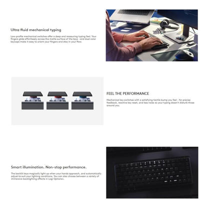 Logitech MX Mini Compact Smart Backlit Wireless Bluetooth Mechanical Keyboard, Specification:Tea Shaft(Graphite) - Wireless Keyboard by Logitech | Online Shopping UK | buy2fix