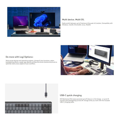 Logitech MX Mini Compact Smart Backlit Wireless Bluetooth Mechanical Keyboard, Specification:Blue Shaft(Graphite) - Wireless Keyboard by Logitech | Online Shopping UK | buy2fix
