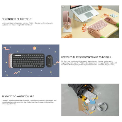 罗技 PEBBLE 2 COMBO Thin and Light Wireless Slim Bluetooth Keyboard and Mouse Set(White) - Wireless Keyboard by Logitech | Online Shopping UK | buy2fix