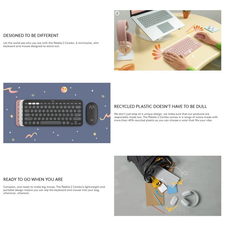 罗技 PEBBLE 2 COMBO Thin and Light Wireless Slim Bluetooth Keyboard and Mouse Set(Pink) - Wireless Keyboard by Logitech | Online Shopping UK | buy2fix