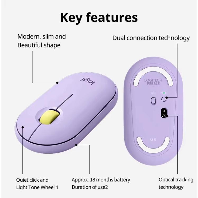 Logitech PEBBLE M350 1000DPI Ultra-Thin Dual-Mode Wireless Bluetooth Mouse(Purple) - Wireless Mice by Logitech | Online Shopping UK | buy2fix