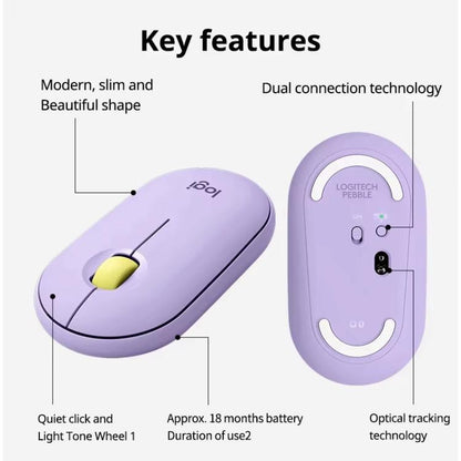 Logitech PEBBLE M350 1000DPI Ultra-Thin Dual-Mode Wireless Bluetooth Mouse(Purple) - Wireless Mice by Logitech | Online Shopping UK | buy2fix