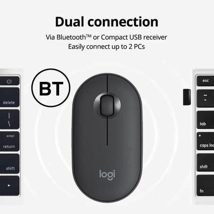 Logitech PEBBLE M350 1000DPI Ultra-Thin Dual-Mode Wireless Bluetooth Mouse(Black) - Wireless Mice by Logitech | Online Shopping UK | buy2fix