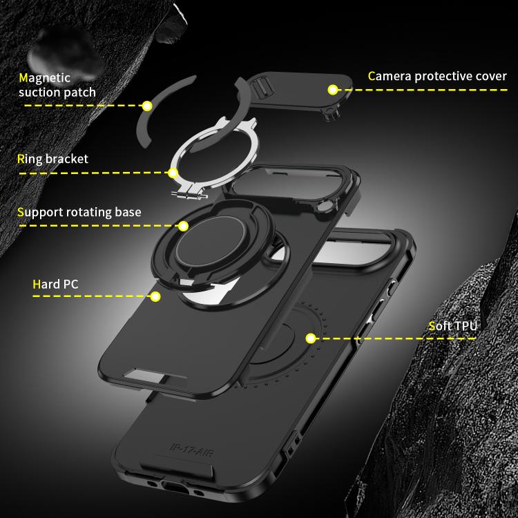 For iPhone Air Sliding Camshield Ring Holder Phone Case(Black) - iPhone Air Cases by buy2fix | Online Shopping UK | buy2fix