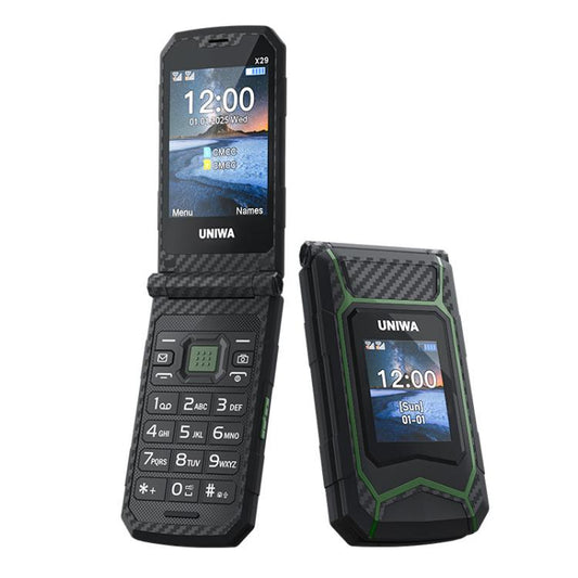UNIWA X29 Keypad Flip Rugged Phone, 2.8 inch + 1.77 inch Double Screen, MT6261D, Network: 2G, Plug:US Plug(Black Green) - UNIWA by UNIWA | Online Shopping UK | buy2fix