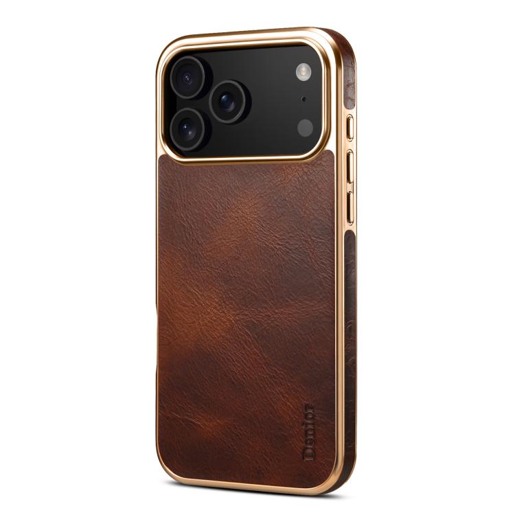 For iPhone 17 Pro Max Denior Oil Wax Leather Electroplating Phone Case(Brown) - iPhone 17 Pro Max Cases by Denior | Online Shopping UK | buy2fix