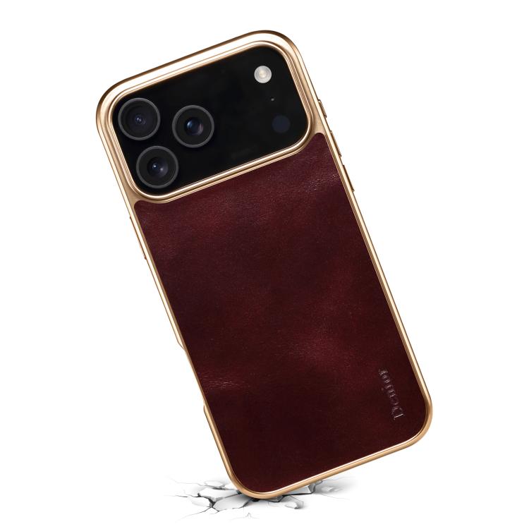For iPhone 17 Pro Denior Oil Wax Leather Electroplating Phone Case(Red) - iPhone 17 Pro Cases by Denior | Online Shopping UK | buy2fix
