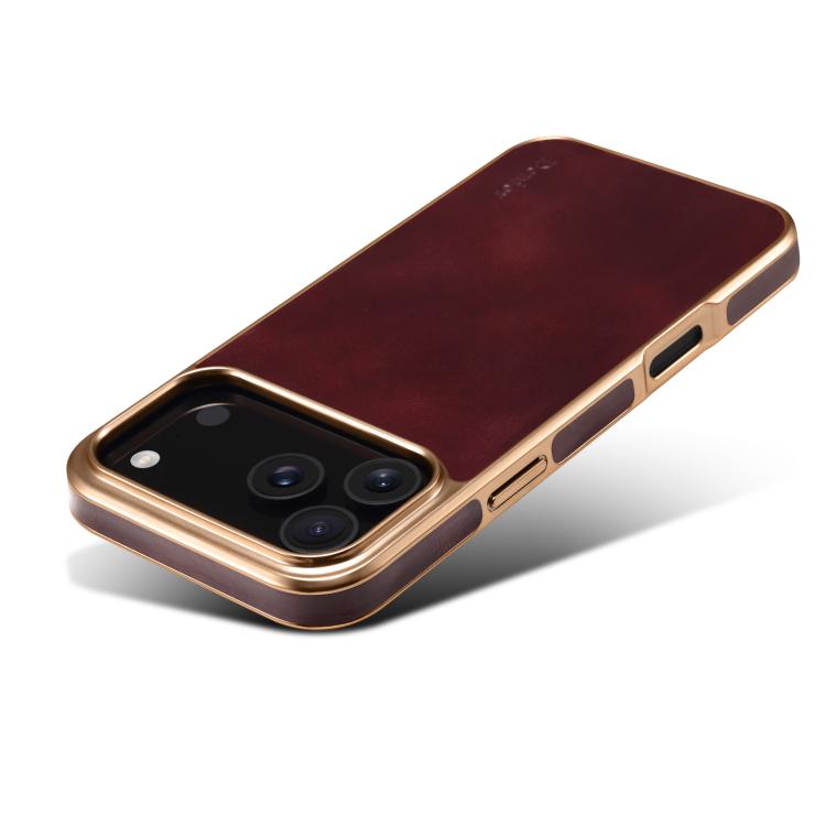 For iPhone 17 Pro Denior Oil Wax Leather Electroplating Phone Case(Red) - iPhone 17 Pro Cases by Denior | Online Shopping UK | buy2fix