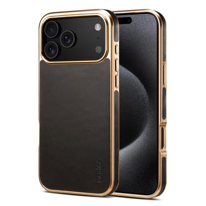 For iPhone 17 Pro Denior Oil Wax Leather Electroplating Phone Case(Black) - iPhone 17 Pro Cases by Denior | Online Shopping UK | buy2fix