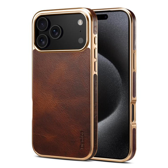 For iPhone 18 Pro / 17 Pro Denior Oil Wax Leather Electroplating Phone Case(Brown)