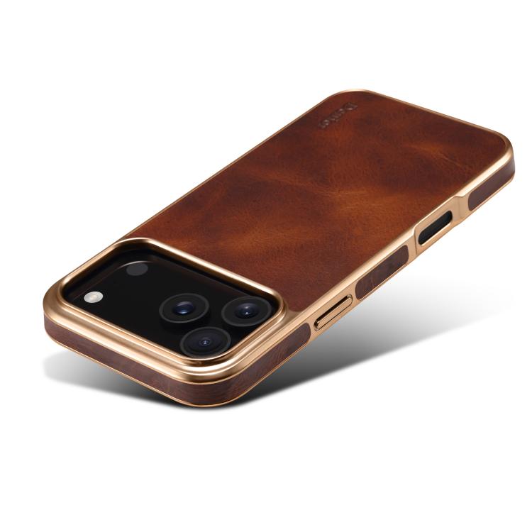 For iPhone 17 Pro Denior Oil Wax Leather Electroplating Phone Case(Brown) - iPhone 17 Pro Cases by Denior | Online Shopping UK | buy2fix