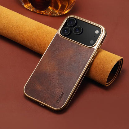 For iPhone 17 Pro Denior Oil Wax Leather Electroplating Phone Case(Brown) - iPhone 17 Pro Cases by Denior | Online Shopping UK | buy2fix