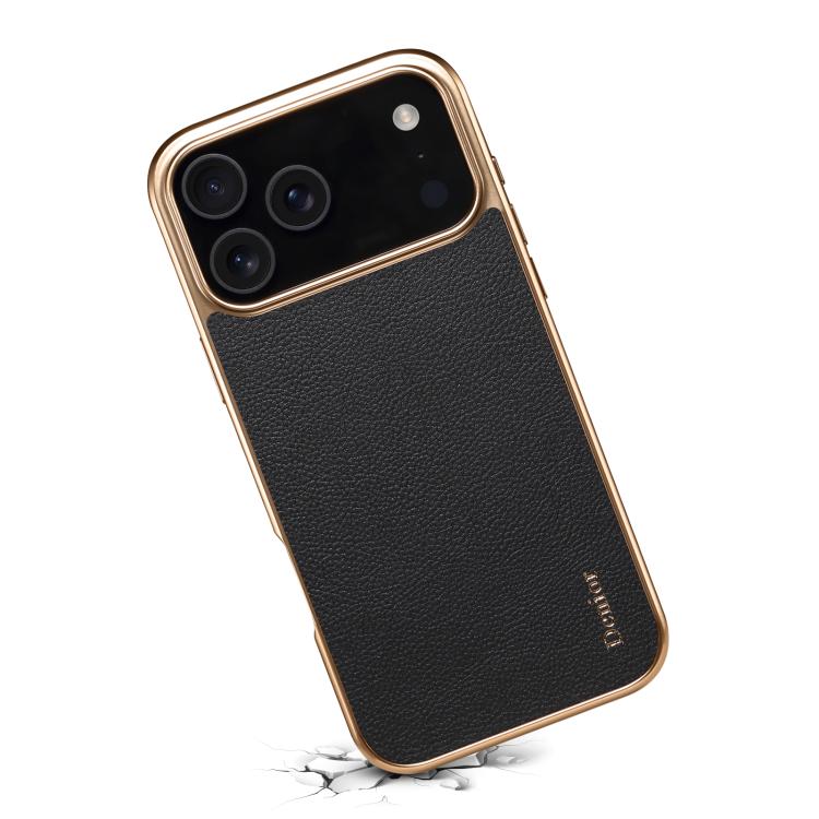 For iPhone 17 Pro Denior Cowhide Leather Plating Phone Case(Black) - iPhone 17 Pro Cases by Denior | Online Shopping UK | buy2fix