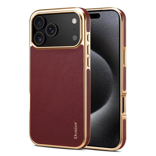 For iPhone 17 Pro Denior Cowhide Leather Plating Phone Case(Red) - iPhone 17 Pro Cases by Denior | Online Shopping UK | buy2fix