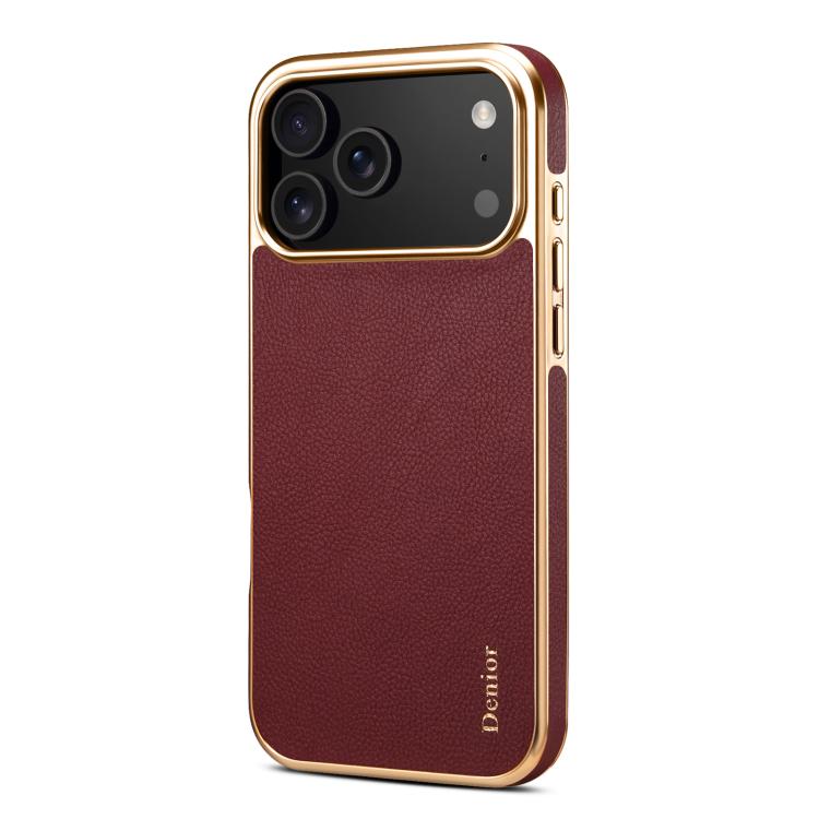For iPhone 17 Pro Denior Cowhide Leather Plating Phone Case(Red) - iPhone 17 Pro Cases by Denior | Online Shopping UK | buy2fix
