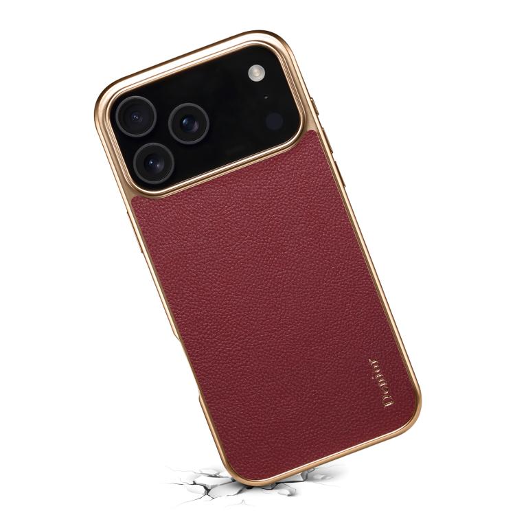 For iPhone 17 Pro Denior Cowhide Leather Plating Phone Case(Red) - iPhone 17 Pro Cases by Denior | Online Shopping UK | buy2fix