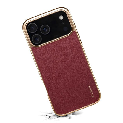For iPhone 17 Pro Denior Cowhide Leather Plating Phone Case(Red) - iPhone 17 Pro Cases by Denior | Online Shopping UK | buy2fix