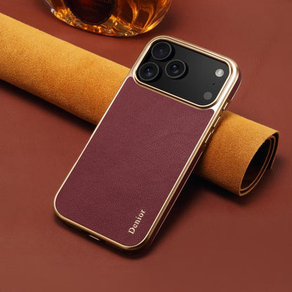 For iPhone 17 Pro Denior Cowhide Leather Plating Phone Case(Red) - iPhone 17 Pro Cases by Denior | Online Shopping UK | buy2fix