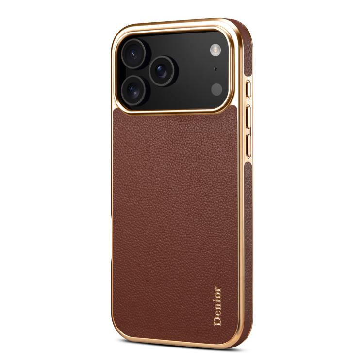 For iPhone 17 Pro Denior Cowhide Leather Plating Phone Case(Brown) - iPhone 17 Pro Cases by Denior | Online Shopping UK | buy2fix