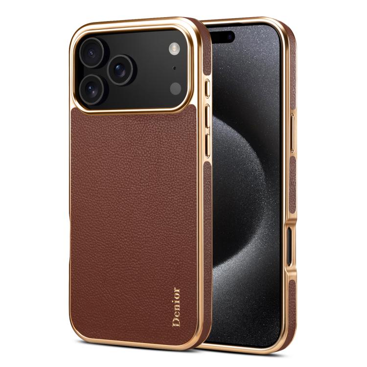 For iPhone 17 Pro Max Denior Cowhide Leather Plating Phone Case(Brown) - iPhone 17 Pro Max Cases by Denior | Online Shopping UK | buy2fix
