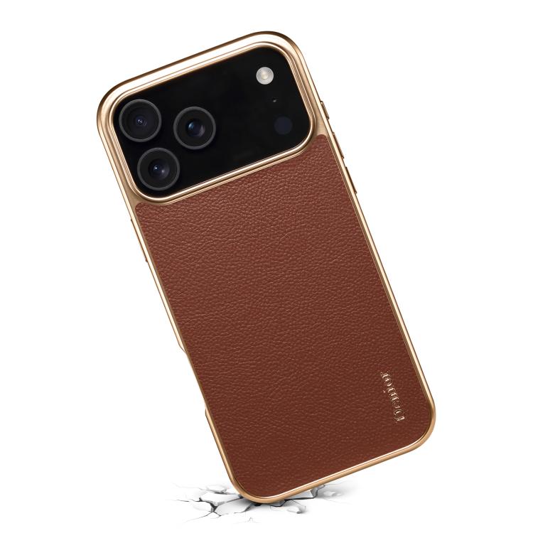 For iPhone 17 Pro Max Denior Cowhide Leather Plating Phone Case(Brown) - iPhone 17 Pro Max Cases by Denior | Online Shopping UK | buy2fix