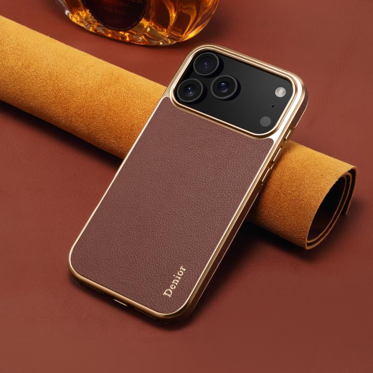 For iPhone 17 Pro Max Denior Cowhide Leather Plating Phone Case(Brown) - iPhone 17 Pro Max Cases by Denior | Online Shopping UK | buy2fix