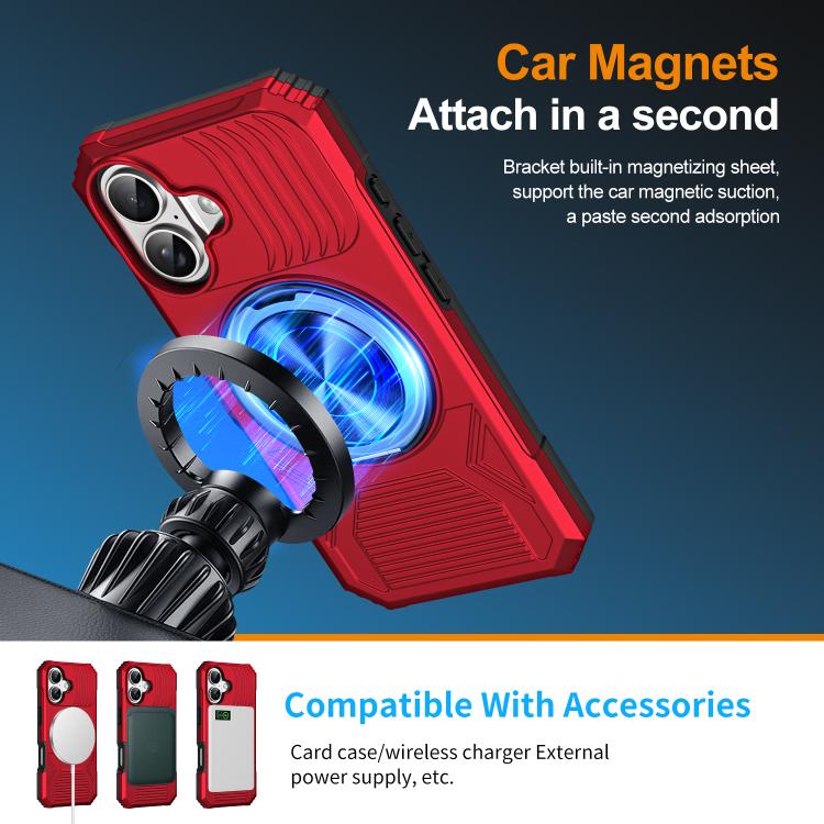 For iPhone 17 Alloy Rotating Holder MagSafe Shockproof Phone Case(Red) - iPhone 17 Cases by buy2fix | Online Shopping UK | buy2fix