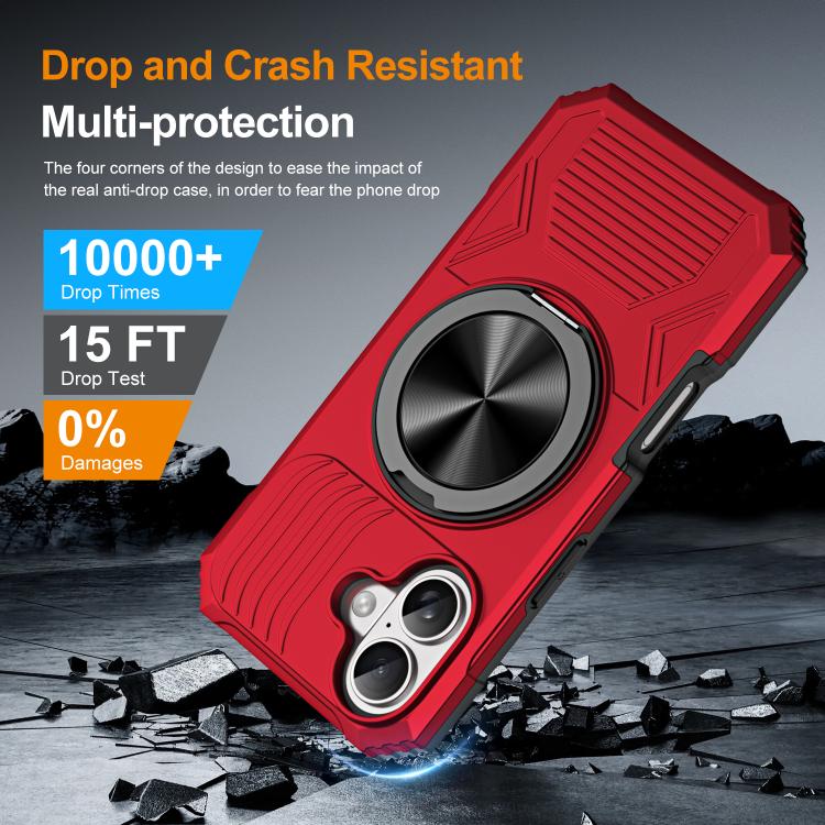 For iPhone 17 Alloy Rotating Holder MagSafe Shockproof Phone Case(Red) - iPhone 17 Cases by buy2fix | Online Shopping UK | buy2fix