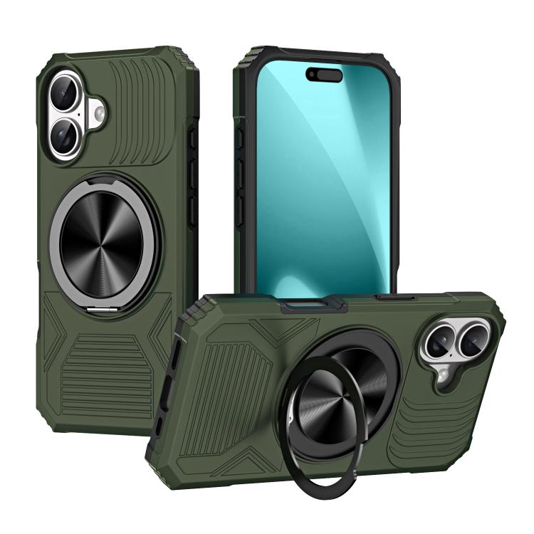 For iPhone 17 Alloy Rotating Holder MagSafe Shockproof Phone Case(Army Green) - iPhone 17 Cases by buy2fix | Online Shopping UK | buy2fix