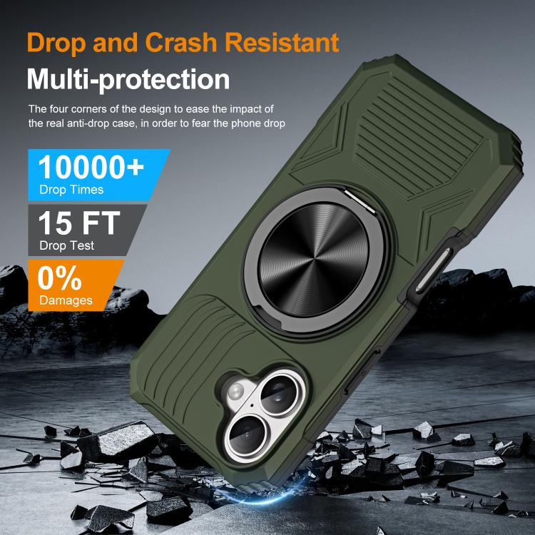 For iPhone 17 Alloy Rotating Holder MagSafe Shockproof Phone Case(Army Green) - iPhone 17 Cases by buy2fix | Online Shopping UK | buy2fix
